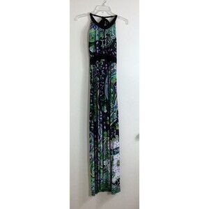 Fave Sleeveles Maxi Dress Paisley Floral  Womens XL Green Blue Bra Inserts